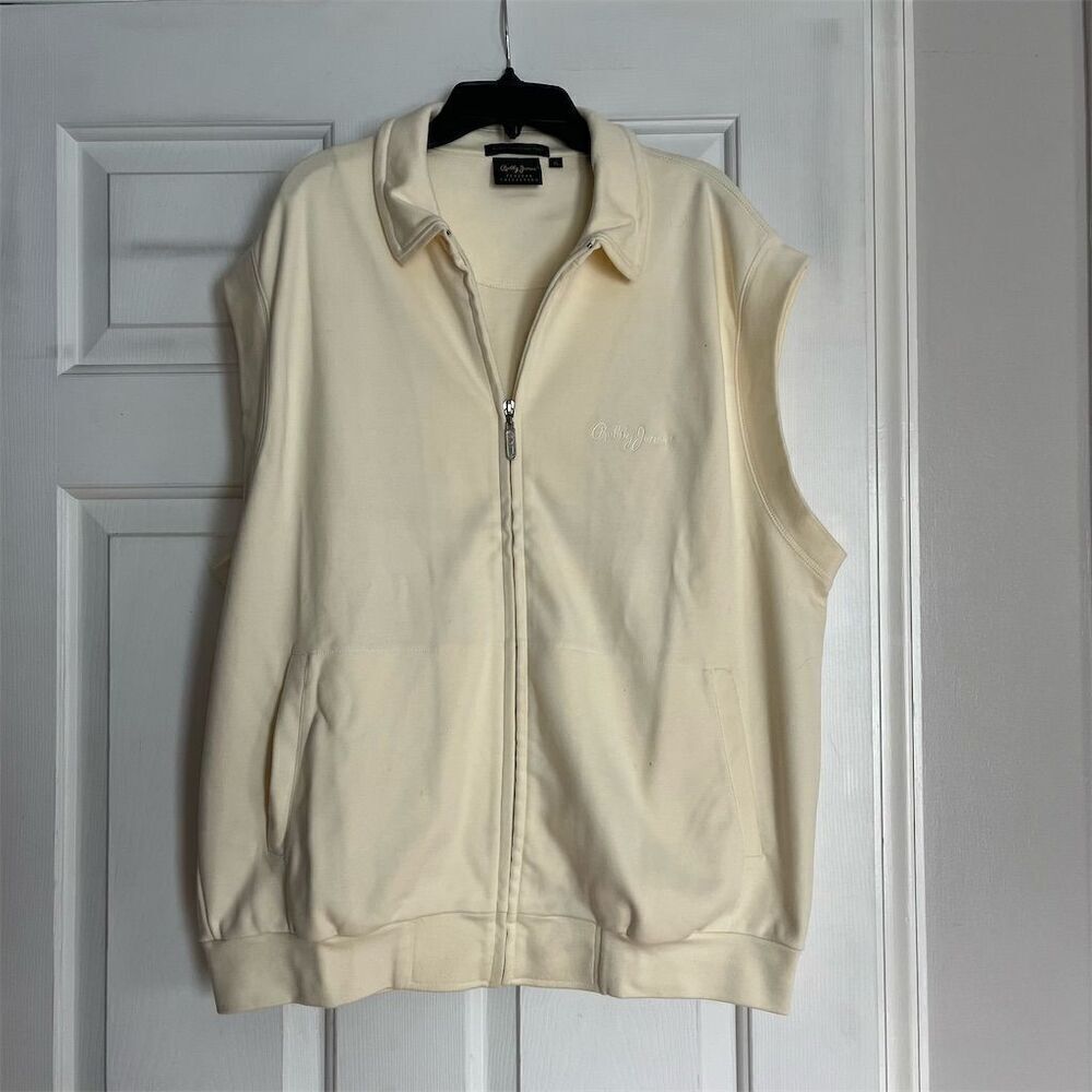 Bobby Jones Men's XL Ivory Casual Vest Full Zip Sleeveless Collared